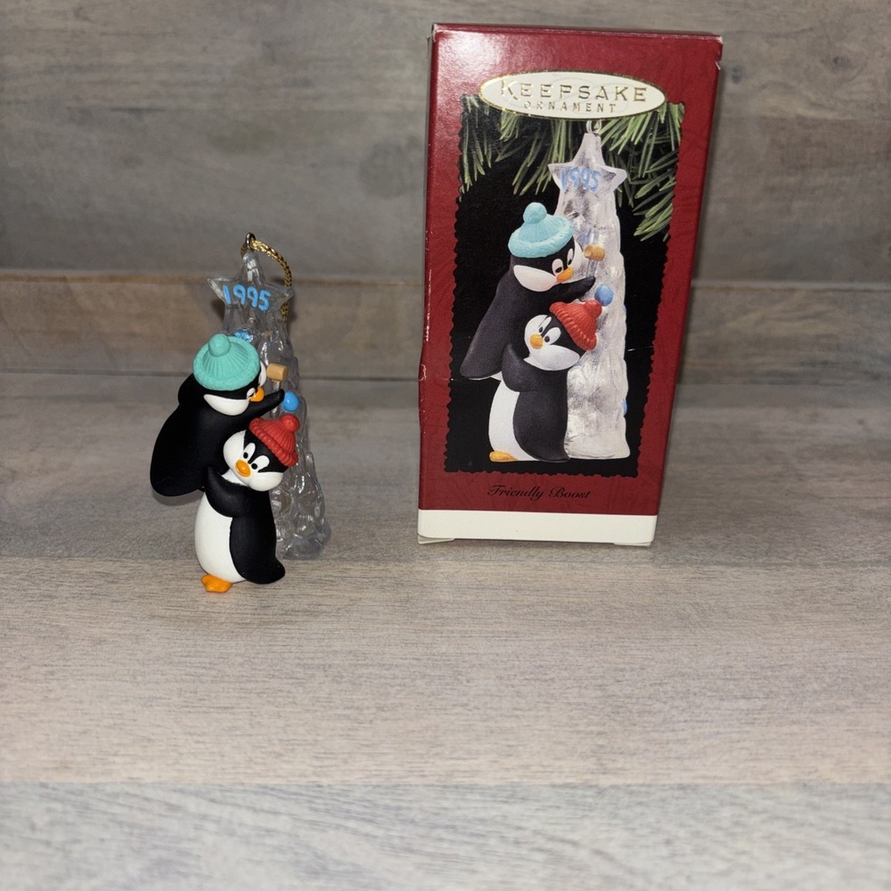 Hallmark 1995 Keepsake Ornament "Friendly Boost" Penguins Ice Christmas Tree